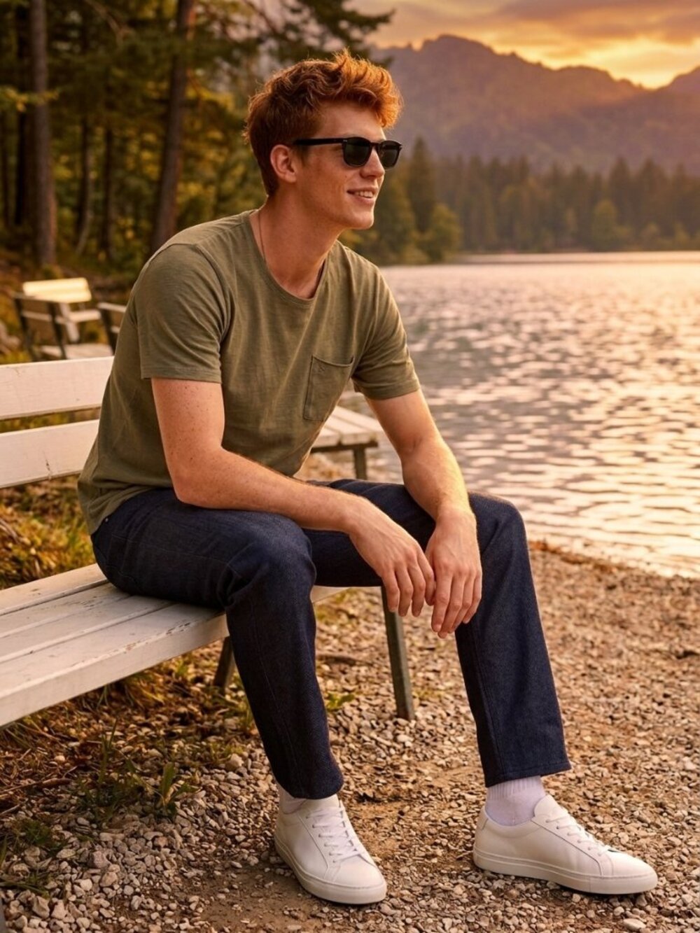 Set sales-Green X Pocket Tee/13260+Navy Temperature Control Denim Pants/26288